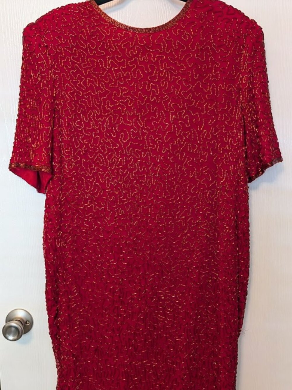 Vintage Lawrence Kazar red beaded silk dress Size L